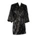 M&S Black Abstract Floral Satin Lace Trim Kimono Dressing Gown Robe Wrap