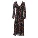 Topshop Black Multi V-Neck Long Sleeve Floral Chiffon Boho Chic Dress