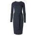 M&S Navy Marl Tie Waist Long Sleeve Shift Dress