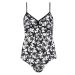 M&S White with Black Palm Print Tummy Control Contrast Trim Swimsuit