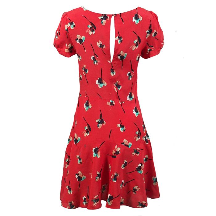 Topshop Lightweight Red Floral Print Skater Tea Dress