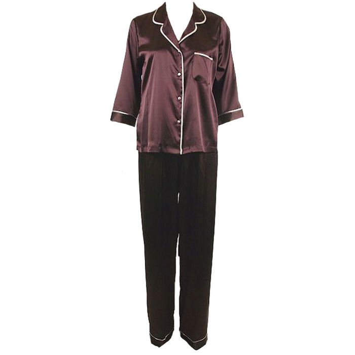 M&S 3/4 Sleeve Aubergine Purple Satin Pyjamas