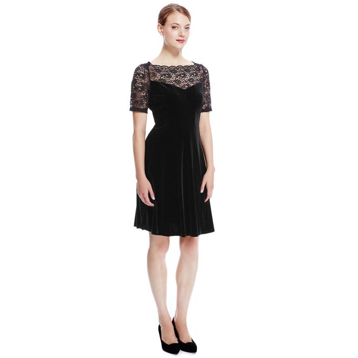 chinese dress ladies Miusol Mock Neck Lace Yoke Skater Dress – Amy's Cart main image 0