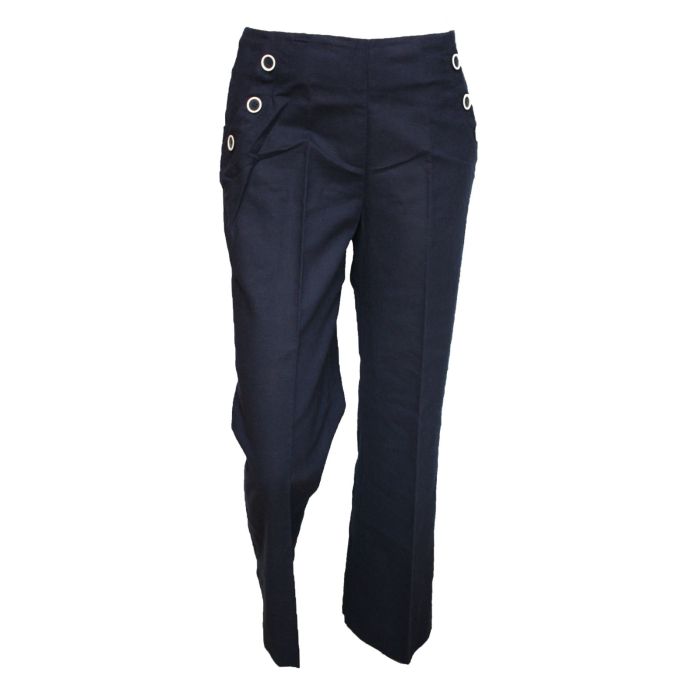 Precis Petite Smart Navy Wide Leg Linen Trousers
