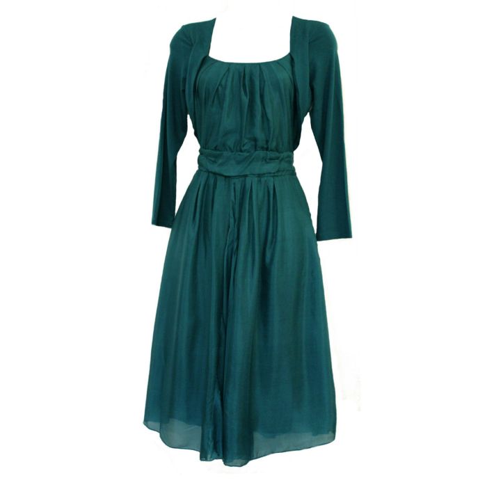 Jigsaw Teal 50's 60's Style Washed Silk Cocktail Dress