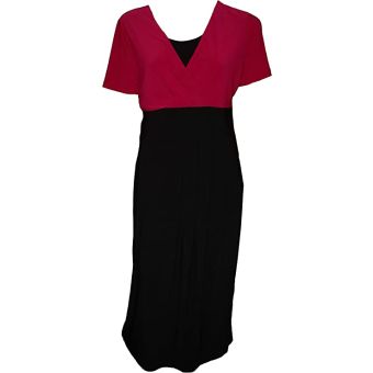 Viyella Dark Pink & Black Mock Wrap Stretch Jersey Dress. Size 16