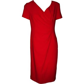 Viyella Red Wrap Style Ruched Side Dress. Size 12