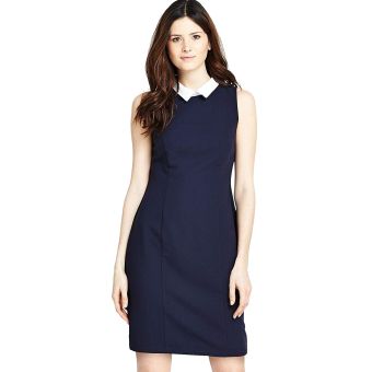 Definitions Smart Navy Crepe Contrast Collar Shift Dress. Size 18