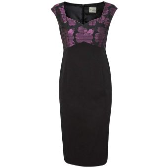 Viyella Sweetheart Neckline Abstract Floral Jacquard Bodice Dress