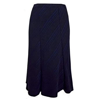 M&S Navy Blue Diagonal Stripe Pull-On Elasticated Waist A-Line Skirt