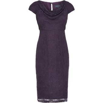Viyella Dark Purple Cowl Neck Lace Dress. Size 14