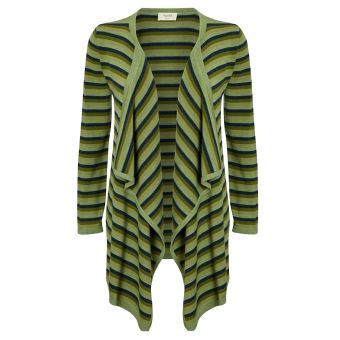 Viyella Petite Green Navy Black Stripe Draped Front Cardigan. Size: Medium