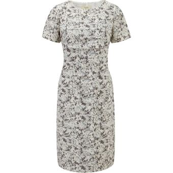 Viyella Petite Pleated Creamy White & Grey Crepe Dress. Size 10