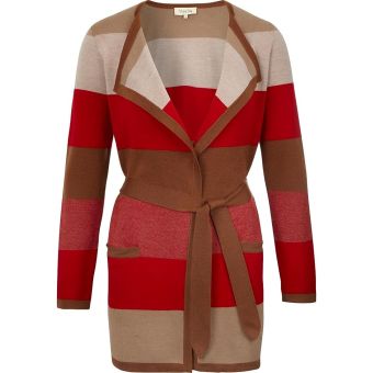 Viyella Red Brown Beige Belted Cardigan. Size: Medium