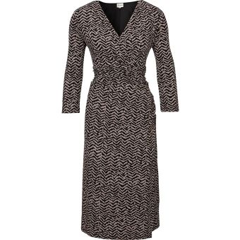 Viyella Abstract Chevron Mink & Black Jersey Mock Wrap Dress. Size 18