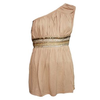 South Brown One Shoulder Beaded Tunic
