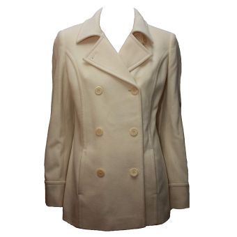 Viyella Light Cream Double Breasted Wool & Cashmere Blend Coat. Size 8