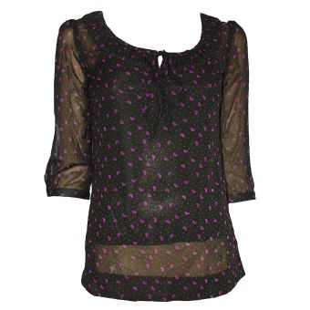 Monsoon Black & Purple Heart Print Chiffon Cami & Tunic Twinset