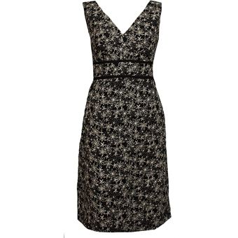 Viyella V-Neck Abstract Floral Embroidered Linen Dress