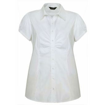 Yoursclothing Short Sleeve Work Blouse With Ruching Detail