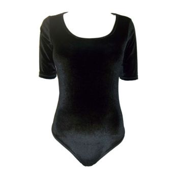 SOUTH Black Velvet Scoop Neck Bodysuit / Leotard. Size 14