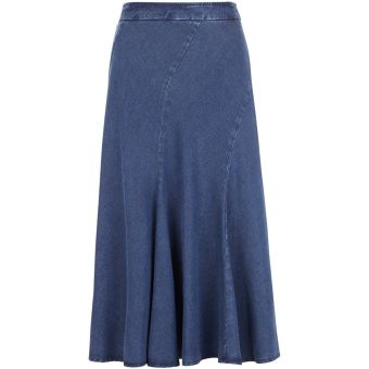 Country Casuals Fit and Flare A-Line Paneled Denim Tencel Skirt