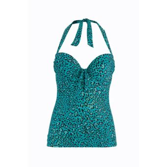 RESORT Push-up Turquoise Animal Print Halterneck Tankini Top