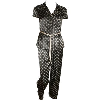 M&S Abstract Circle Black Satin Pyjamas PJs