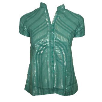 Next Jade & Silver Thread Smart Short Sleeve Fitted Blouse