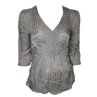 M&S Grey V-Neck Striped Blouse
