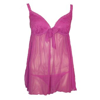 Sorbet Purple Chiffon & Lace Babydoll Nightie & Thong Set