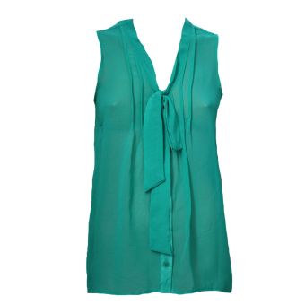 Retro 70s Style Sleeveless Jade Chiffon Blouse