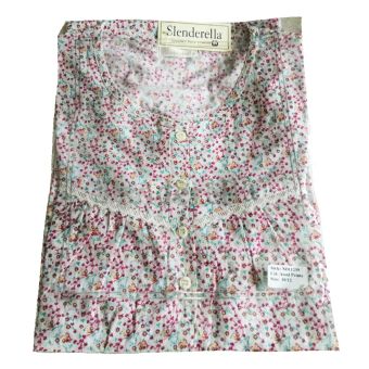 Slenderella Ditsy Stem Short Sleeve Lightweight Cotton Nightdress. Size 10-12