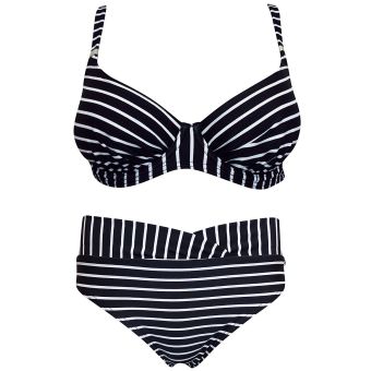 Naturana Black & White Stripe Underwired High Leg Bikini Set - Style 72416 - Size 10 / 32B