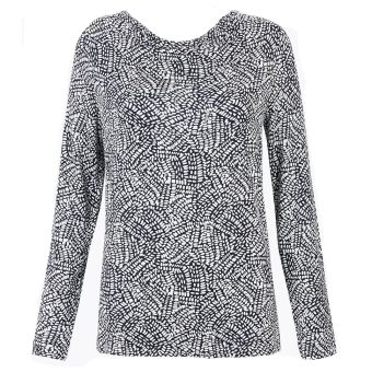 M&S Navy & White Printed Cowl Neck Drape Top