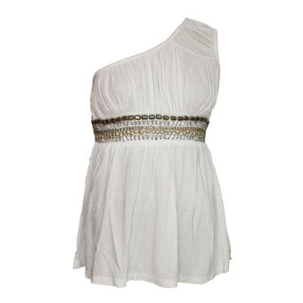 South Ivory One Shoulder Beaded Tunic