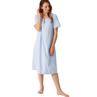 M&S Pale Blue Short Sleeve Cotton Blend Nightdress