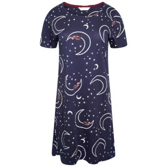 M&S Navy Blue Moon & Star Print Cotton Blend Nightdress 