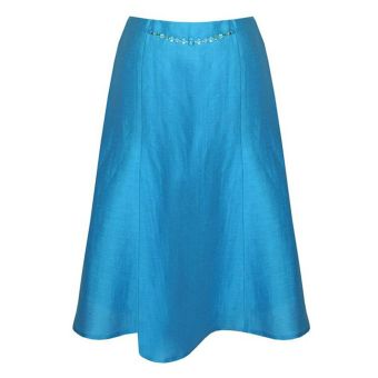 Eastex Turquoise Crinkled Linen Blend Lined A-Line Skirt