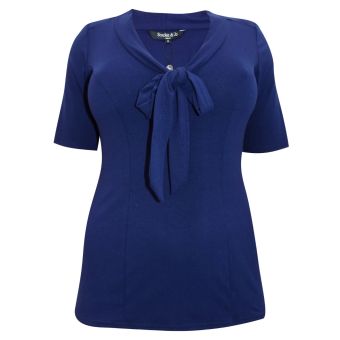 Scarlett & Jo Blueberry Navy Pussy Bow Knot Front Jersey Top