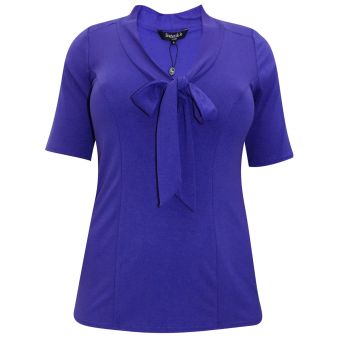 Scarlett & Jo Cadbury Purple Pussy Bow Knot Front Jersey Top