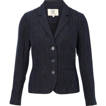 Viyella Navy Pinstriped Linen Blend Single Breasted Smart Jacket