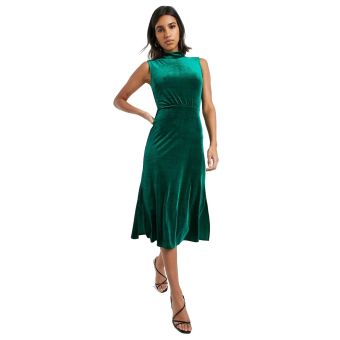 WAREHOUSE High Neck Velvet Midi Dress