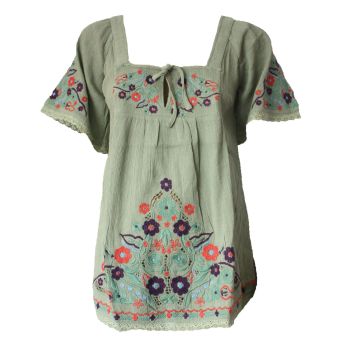 Warehouse Square Neck Sage Green Smock Tunic Top