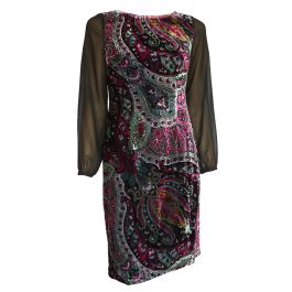 M&S Paisley Velvet Velour Long Sleeve Shift Dress